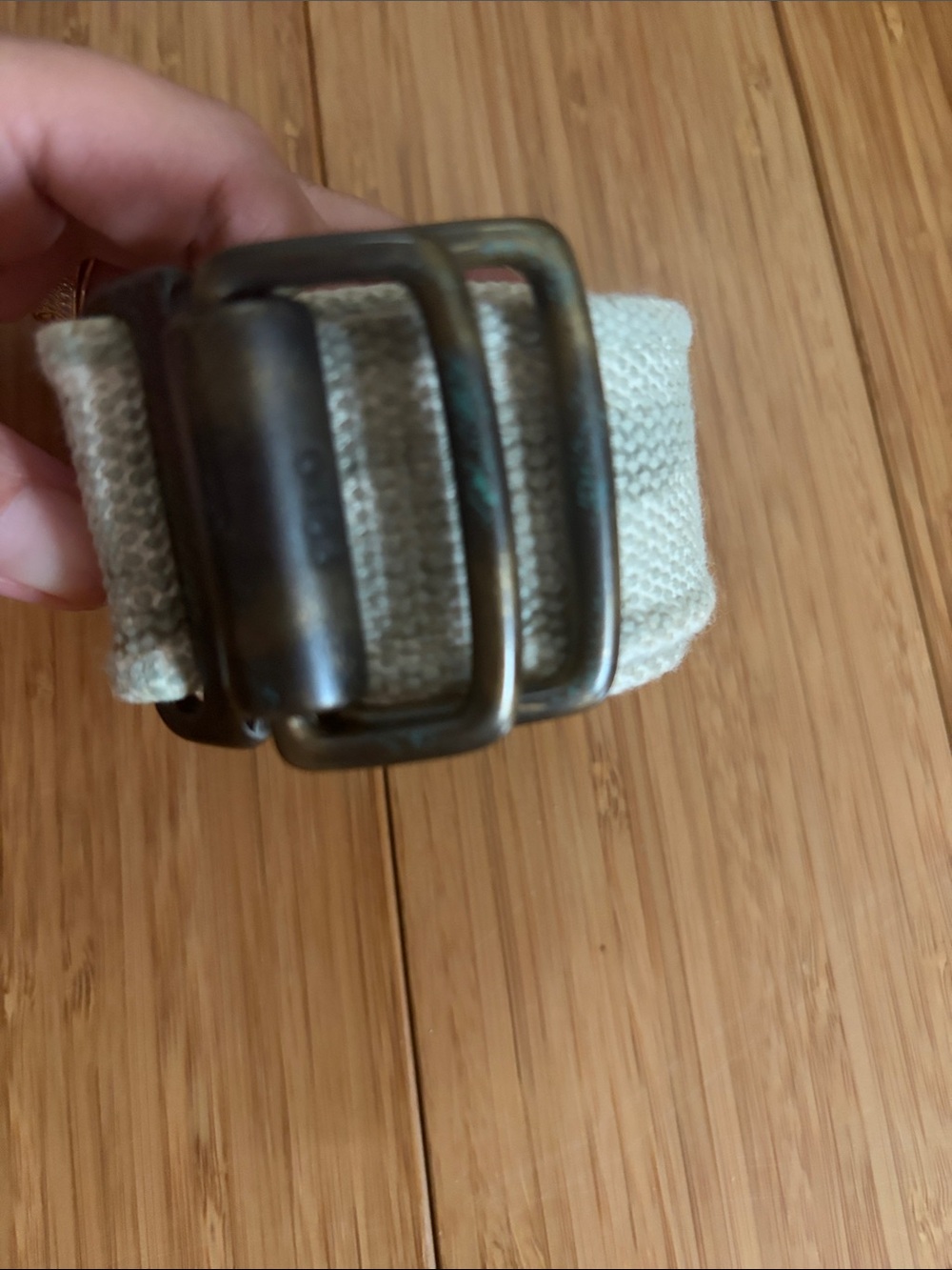 Polo by Ralph Lauren Cream Canvas Belt with Antique Brass Buckle